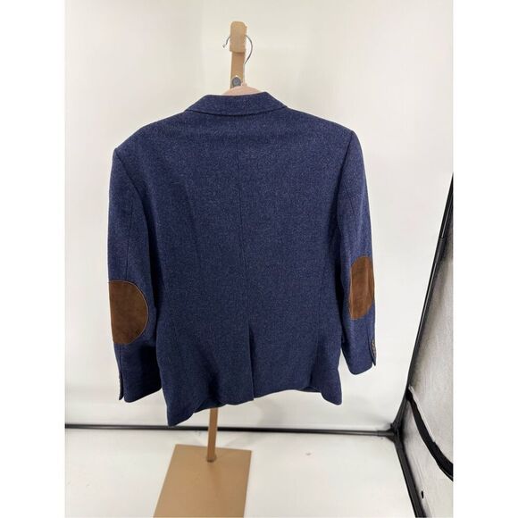 J Crew Men’s blue  leather elbow patch two button sport coat Size 38R - Picture 12 of 12